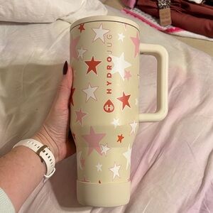 HydroJug Cream Tumbler with Red and Pink Stars
